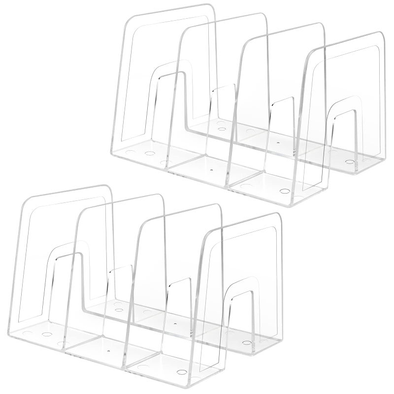 Lunmore Clear Desktop Book Organizer, Creative Book Stand, Divider Bookshelf for Home School and Office, Non-Acrylic Stand Bookshelves (3 Sections), Transparent, Pack of 2 - Image 1